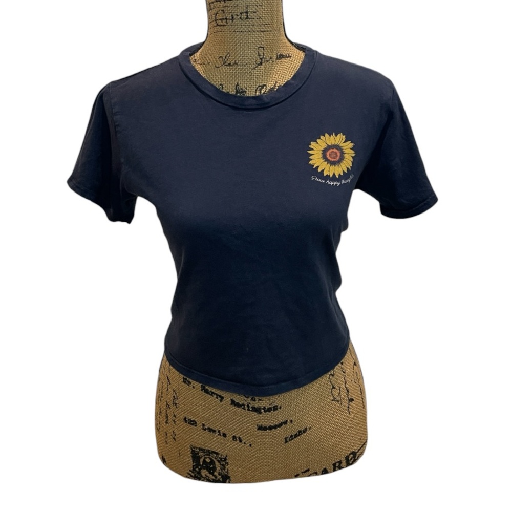 Navy Blue Sunflower “Grow Happy Thoughts” Crop Top